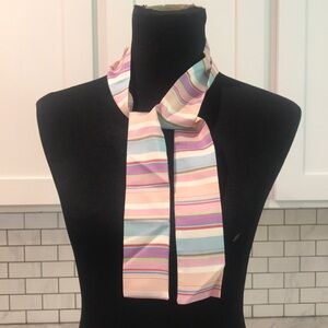 Vintage Silk Symphony Scarf Tie Womens Pink Pastel Stripe Skinny Made USA Retro